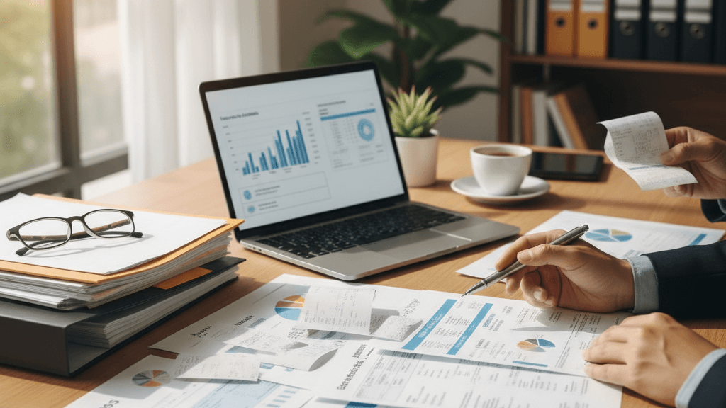 Documentación de gastos deducibles con facturas, recibos y clasificación por tipo