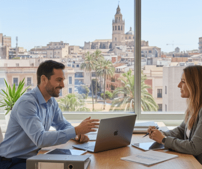 Imagen que muestra la mejor asesoría fiscal en Murcia para autónomos, con un asesor profesional atendiendo a un autónomo en una oficina moderna y cercana.