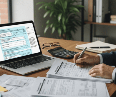 Imagen que ilustra qué hacer si has presentado mal un impuesto, mostrando a una persona revisando y corrigiendo documentos fiscales en su ordenador