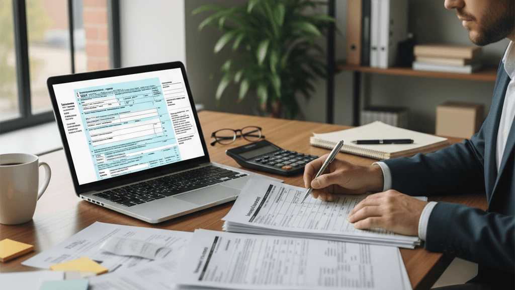 Imagen que ilustra qué hacer si has presentado mal un impuesto, mostrando a una persona revisando y corrigiendo documentos fiscales en su ordenador